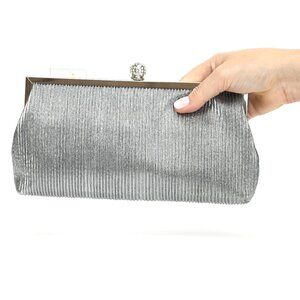 Nina Aneka Pleated Metallic Frame Clutch, Silver